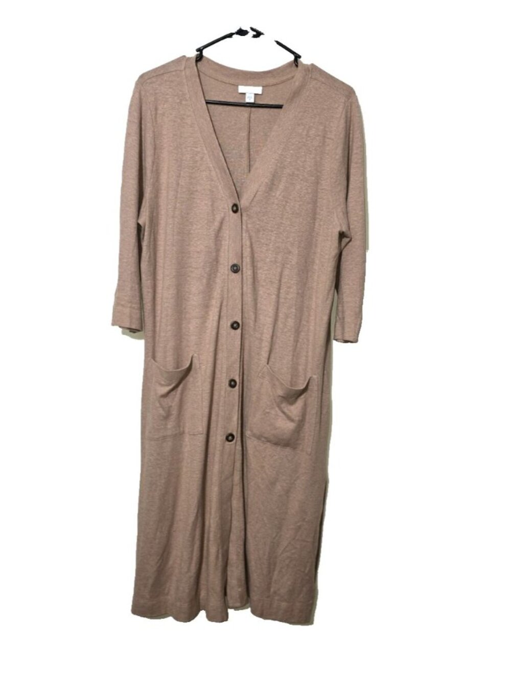 Pure Jill Duster Cardigan M Camel Brown Button Hemp Oragnic Cotton Lagenlook